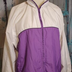 JIT Sport Medium Windbreaker Jacket Purple White Colorblock Mesh Lined Zip